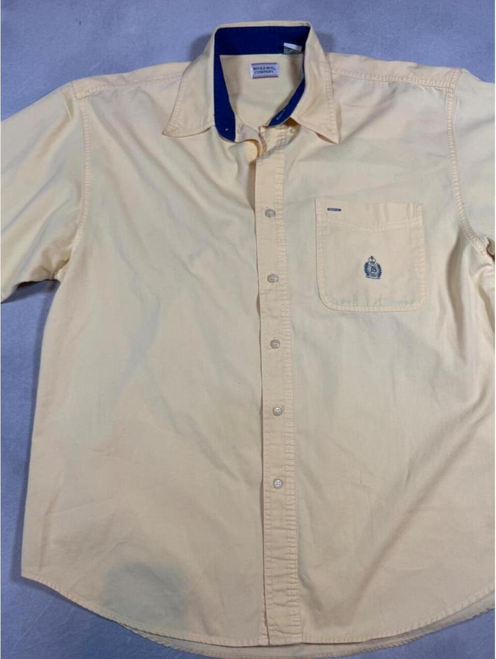Vintage 90s Bugle Boy Short Sleeve Button Up Shirt XL Preppy Crest